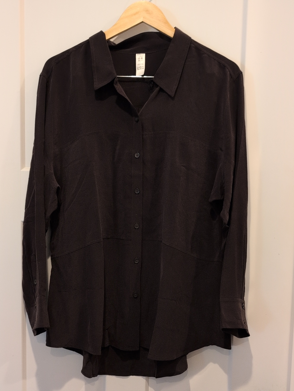 SPANX Women's  Burgundy 100% Silk Long-Sleeve Casual Button-Down Shirt